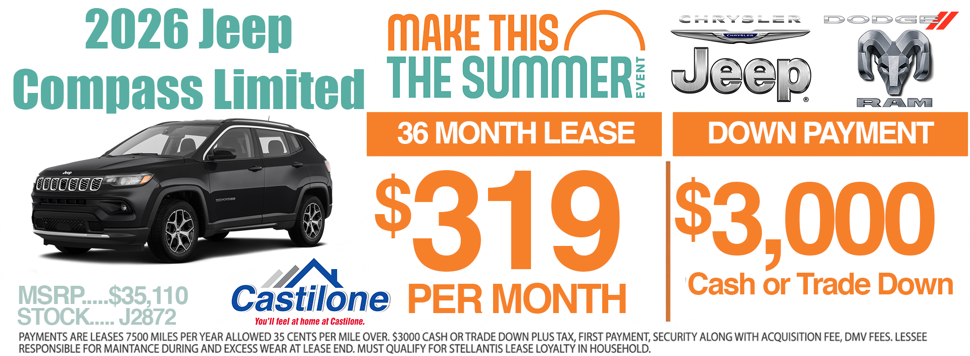 Jeep Compass on Sale for $319 a month